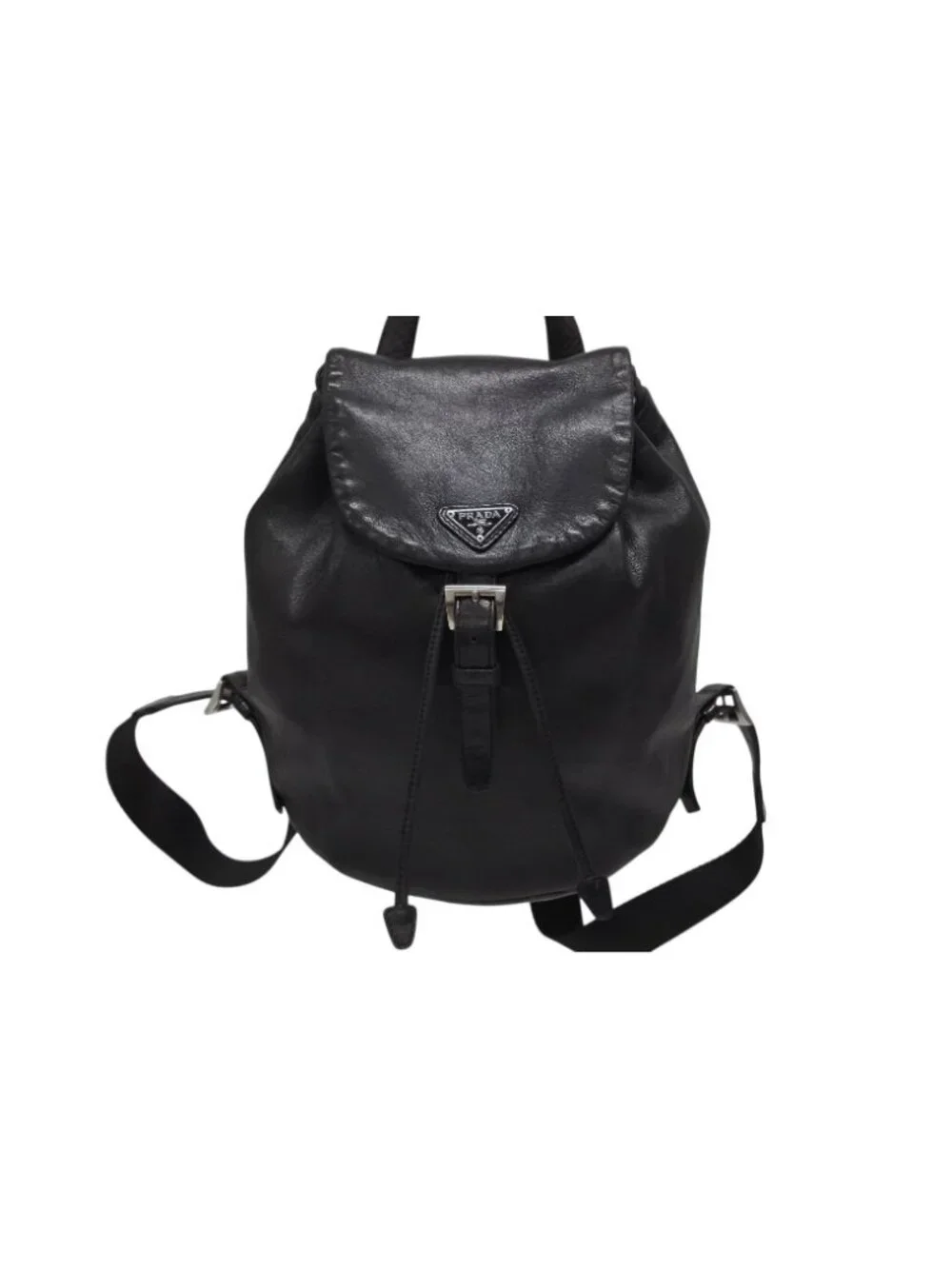 Prada Backpack Triangle Plate Logo Black Silver Leather 4
